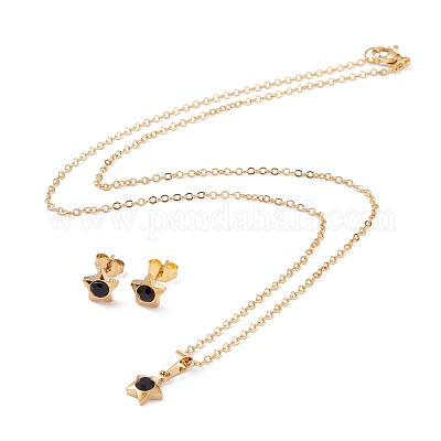 Серьги-гвоздики и ожерелья с подвесками и покрытием из страз с вакуумным покрытием PVD STAS-C028-01G-1