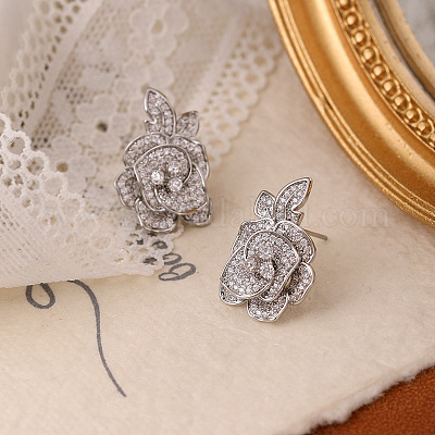 Серьги-гвоздики из латуни с микро-паве и прозрачным фианитом EJEW-K308-08P-1