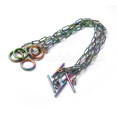 Ионное покрытие (ip) 304 нержавеющая сталь скрепки цепочка браслеты BJEW-O186-02MC-1