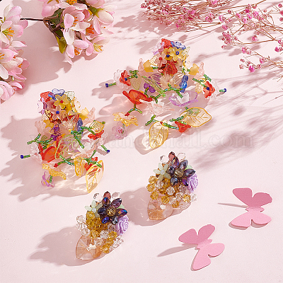 2 пара серег-гвоздиков в виде цветка из смолы с бисером EJEW-AN0002-07-1