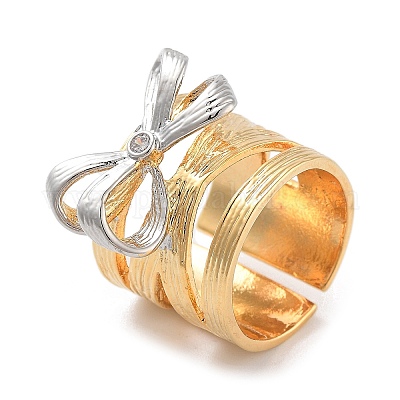 Латунное кольцо-манжета с бантом и открытой манжетой RJEW-C102-18GP-1