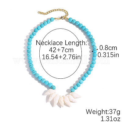 Круглые ожерелья из синтетической бирюзы и натуральных ракушек в стиле бохо с цепочками на концах из сплава FS-WG16541-05-1