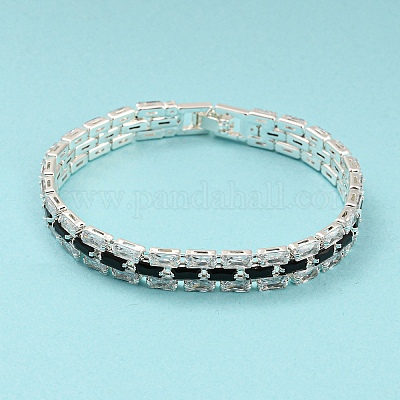 Браслеты-цепочки из латуни с микро-паве черного циркония с прямоугольными звеньями BJEW-Q771-06S-01-1