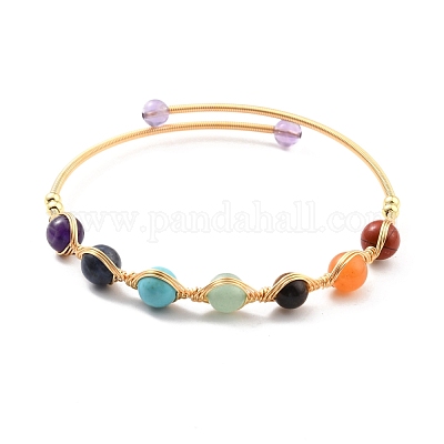 Браслет-манжета из натуральных смешанных камней BJEW-A122-06-1