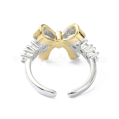 Стойка покрытие латунь микро паве кубический цирконий открытые манжеты кольца RJEW-C076-07D-G-1