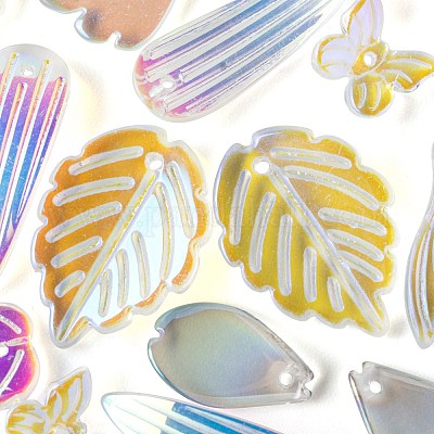 50 шт. 10 стиля прозрачные стеклянные подвески с распылительной росписью GLAA-FS0001-07-1