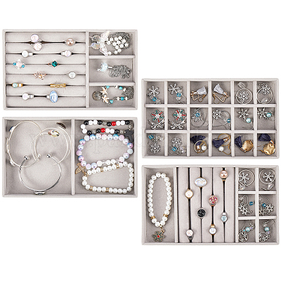 4 шт. 4-х стилевые прямоугольные бархатные лотки для украшений ODIS-SC0001-05-1