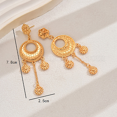 Плоские круглые серьги-гвоздики из сплава с цветком UV3526-1