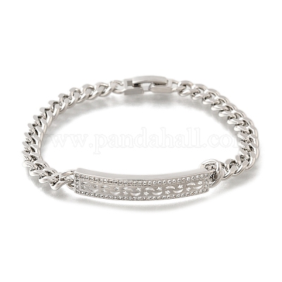 Браслеты из латунных прямоугольных звеньев с микропаве из прозрачного кубического циркония BJEW-F498-01B-P-1