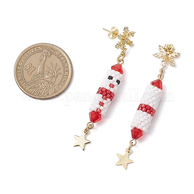 Серьги-гвоздики с подвесками из латуни с прозрачным кубическим цирконием на рождественскую тематику EJEW-MZ00552-03-1