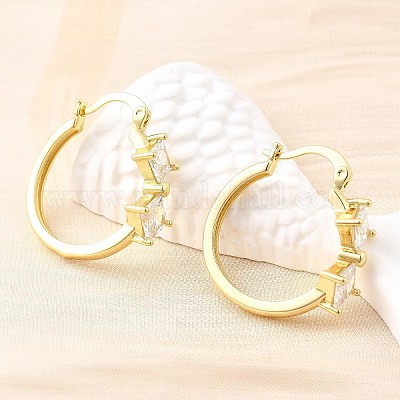 Серьги-кольца с ромбами из латуни с микропаве из прозрачных кубических цирконий EJEW-Z121-07G-1