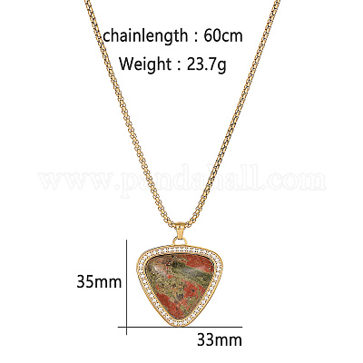 Ожерелья с подвеской в виде сердца из нержавеющей стали золотистого тона с натуральным унакитом LT1707-1-1