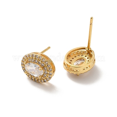 Овальные серьги-гвоздики из прозрачного кубического циркония EJEW-K093-15G-1