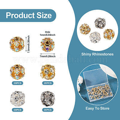 80шт 4 цвета латунные бусины со стразами KK-TA0002-11B-1