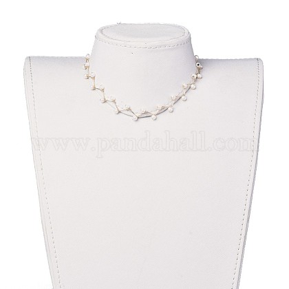 ガラスパールビーズのチョーカーネックレス  真鍮製のピンと304ステンレス鋼のパーツ  ホワイト  ゴールドカラー  12.7インチ（32.5cm） NJEW-JN02530-1