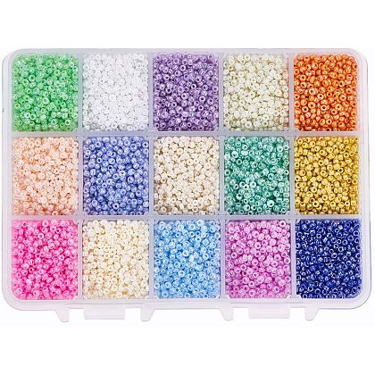 PandaHall About 19500 Pieces 12/0 Multicolor Beading Glass Seed Beads Round Pony Bead Mini Spacer Beads Diameter 2mm with Container Box for Jewelry Making SEED-PH0012-06-1