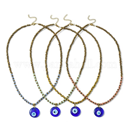 Collier pendentif en lampe mauvais œil fait à la main avec des chaînes de perles de graines de verre pour les femmes NJEW-JN04418-1