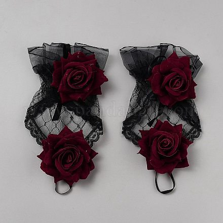 Кружевные перчатки из розового бархата AJEW-WH20006-109-1