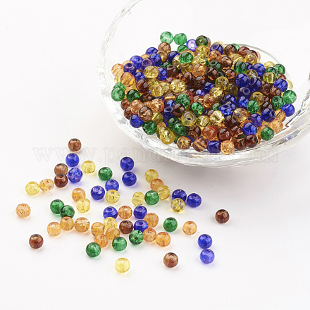 Perles de verre craquelé peintes DGLA-X0006-4mm-07-1