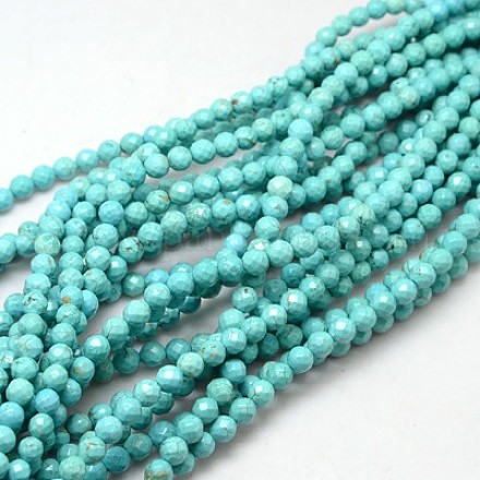 1 Strand Natural Howlite Faceted Round Beads Strands X-TURQ-L017-8mm-02B-1