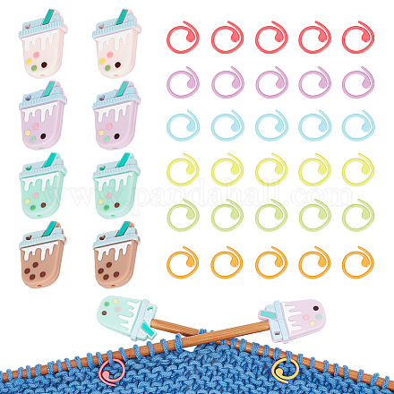 NBEADS 30 Pcs 6 Colors Knitting Crochet Stitch Markers with 8 Pcs Bubble Tea Knitting Needle Stopper DIY-NB0009-50-1