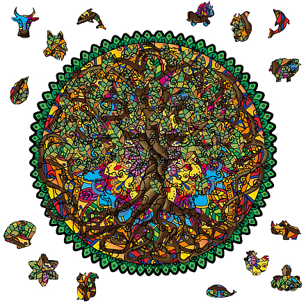 GLOBLELAND 120Pcs Tree of Life Wooden Jigsaw Puzzles for Adults Round Shaped Jigsaw Puzzles Wood Adult Colorful Jigsaw Puzzles for Birthday Christmas AJEW-WH0344-0007-1