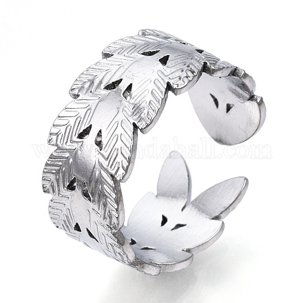 Некорневой лист из нержавеющей стали 304 открытый манжетный перстень для женщин RJEW-N040-11-1