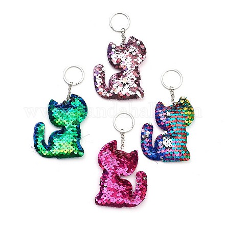 Porte-clés chaton en perles de paillette en plastique KEYC-P045-D-1