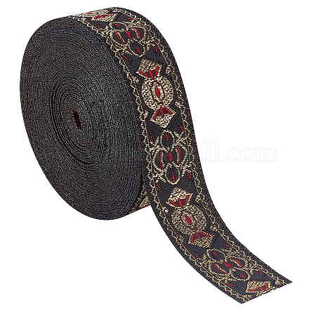 BENECREAT 10.9 Yards Vintage Jacquard Ribbon 1Inch Black Jacquard Embroidery Ribbon OCOR-WH0058-50-1
