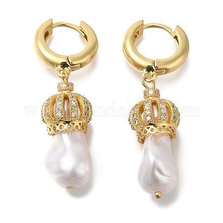 Серьги-кольца из латуни с микропаве из прозрачного кубического циркония EJEW-H016-05G-02-1