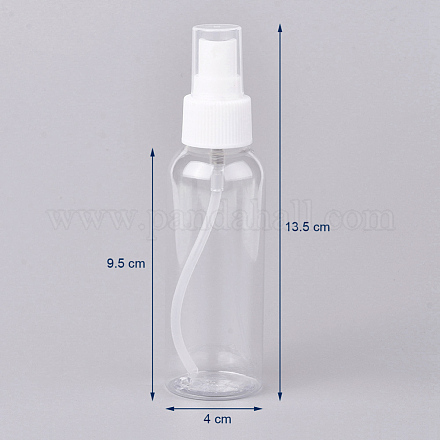 100mlプラスチックスプレーボトル  詰め替え可能なミストポンプ  ボトルキャップ付き  空のアルコール瓶  透明  13.5x4cm  容量：100ml（3.38液量オンス） X-AJEW-G022-01-1