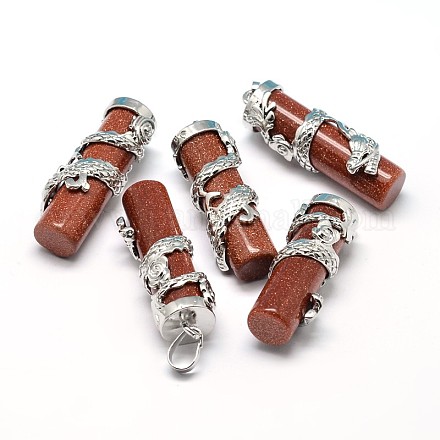 Column with Dragon Platinum Plated Brass Synthetic Goldstone Pendants G-F228-23k-RS-1