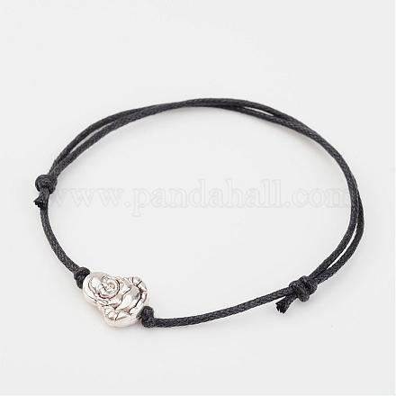 Adjustable Tibetan Style Zinc Alloy Beads and Waxed Cotton Cord Bracelets BJEW-JB02334-1