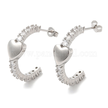 Clear Cubic Zirconia Arch with Heart Stud Earrings EJEW-K249-03P-1