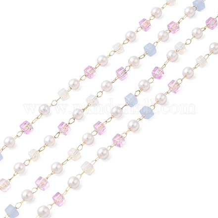 Cadenas de cuentas de perlas de imitación de plástico ABS y vidrio cubo facetado CHS-G026-02KCG-02-1
