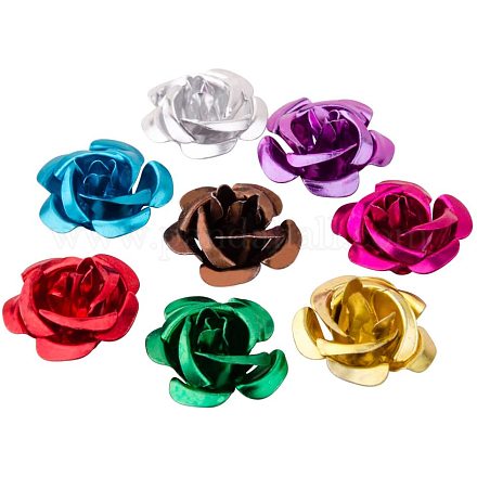 100 Stück gemischte Farbe 17mm Aluminium Rose Blume winzige Metallperlen Metall Abstandsperlen für die Schmuckherstellung FALUM-PH0002-01-1