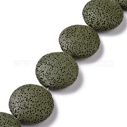 Brins de perles de roche de lave naturelle teintes rondes plates G-L435-14-24-1