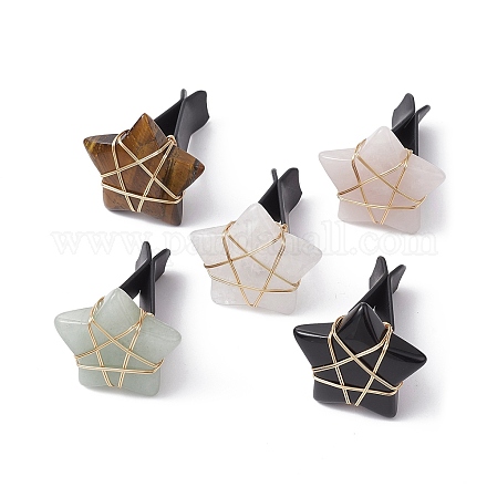 Wire Wrapped Star Natural Gemstone Car Air Vent Clips JEWB-BR00138-1