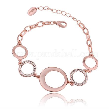 Echte rosévergoldete tschechische Ring-Gliederarmbänder aus Zinnlegierung mit Strassen BJEW-BB10105-1