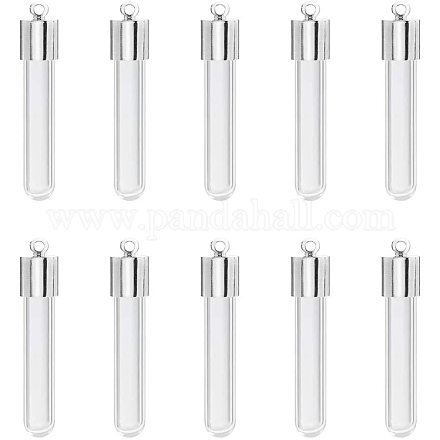 PandaHall 20 pcs Long Clear Glass Bottles Hanging Tube Wish Bottles with 20 pcs Platinum Metal Caps for Earring Necklace Pendant Jewelry Making GLAA-PH0007-48P-1