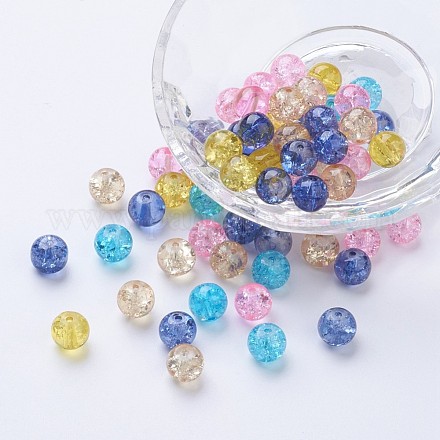 Perles de verre craquelé peintes DGLA-X0006-8mm-04-1