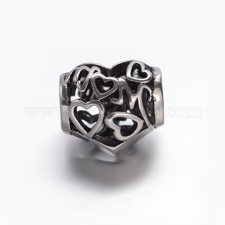 Filigree Heart 304 Stainless Steel Large Hole European Beads STAS-N064-28-1