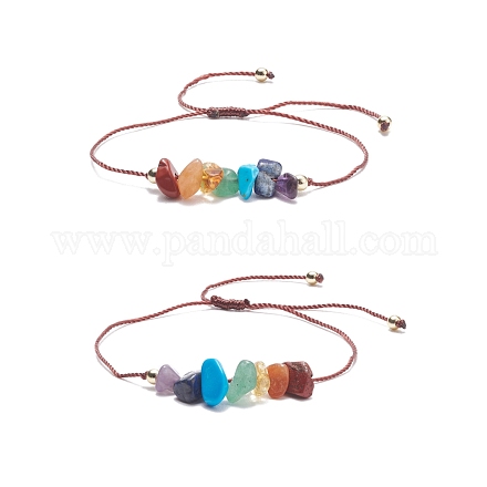 2Pcs 2 Style Natural Mixed Stone Chips Beaded Bracelets Set with Brass Beads BJEW-JB07985-1