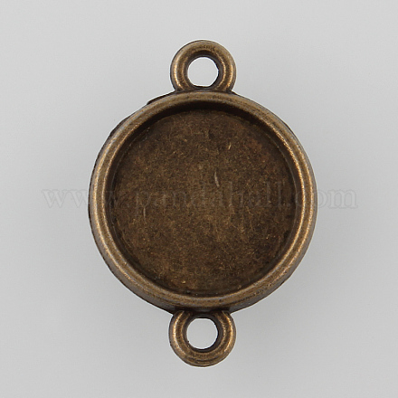 Antique Bronze Tibetan Style Alloy Flat Round Double-sided Cabochon Connector Settings X-TIBE-M022-03AB-NF-1
