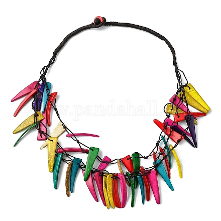 Mehrsträngige Halsketten aus gefärbten natürlichen Kokosnuss-Stoßzähnen mit Perlen NJEW-A007-01-1