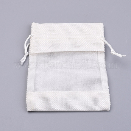 綿パッキングパウチ  巾着袋  オーガンジーリボン付き  乳白色  14~15x10~11cm X-OP-R034-10x14-12-1
