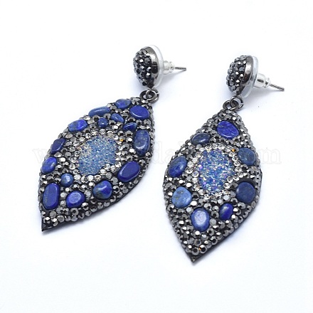 Natural Lapis Lazuli Dangle Stud Earrings EJEW-F160-04C-1