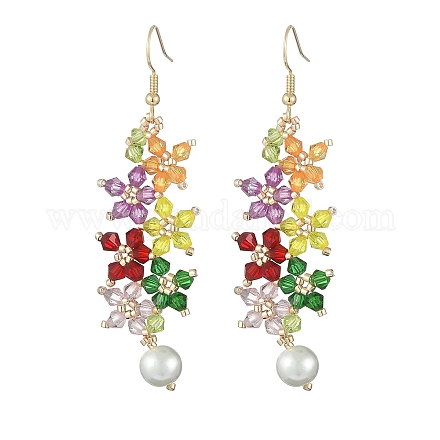 Fleur en perles acryliques avec boucles d'oreilles pendantes en perles d'imitation EJEW-MZ00061-1