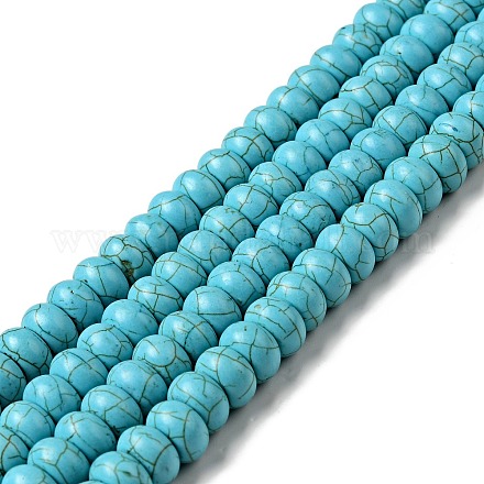 1 Strang synthetische türkisfarbene Rondell-Perlen X-TURQ-G109-10x6mm-06-1