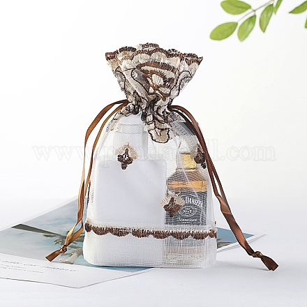 Bolsas de almacenamiento de joyas con flores bordadas de organza PW-WG47534-01-1
